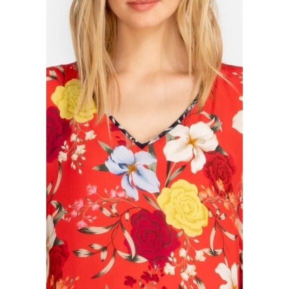 Johnny Was Jade 100% Silk Floral Poncho Tunic Size Large - Picture 2 of 14